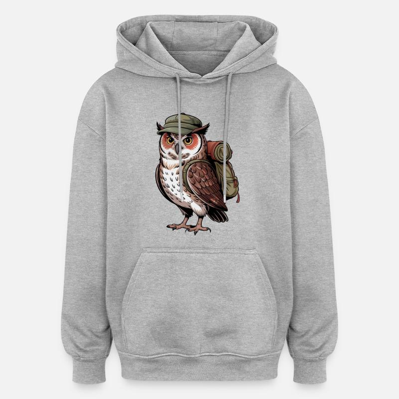 Wandernde Eule Abenteuer - Oversized Unisex Hoodie - Grau meliert
