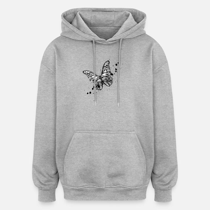 Illustration de papillon - Sweat à capuche oversize unisexe - gris chiné
