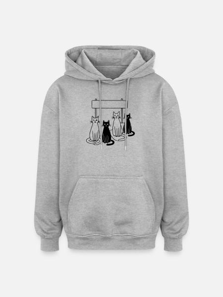 Waiting Cats Sign Personalizable Kids - Oversized Unisex Hoodie - heather grey