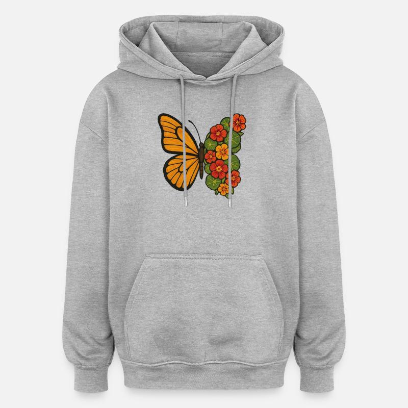 Butterfly Bloom Split - Oversized Unisex Hoodie - heather grey