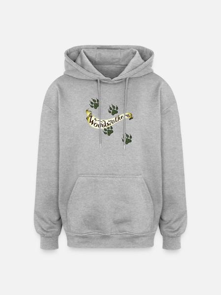 Logo, lettere e impronte di zampe di Woodwalker - Felpa con cappuccio unisex oversize - grigio melange