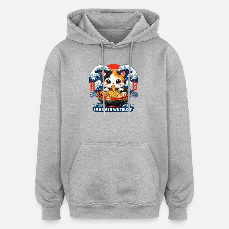 J’ai besoin de ramen - Sweat à capuche oversize unisexe - gris chiné