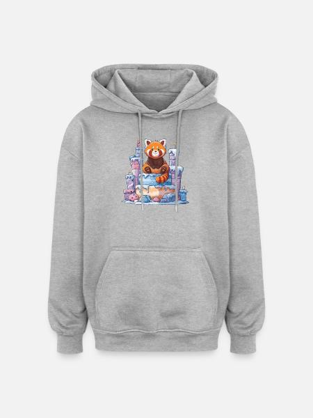 Roter Panda auf Eis-Torte - Oversized Unisex Hoodie - heather grey