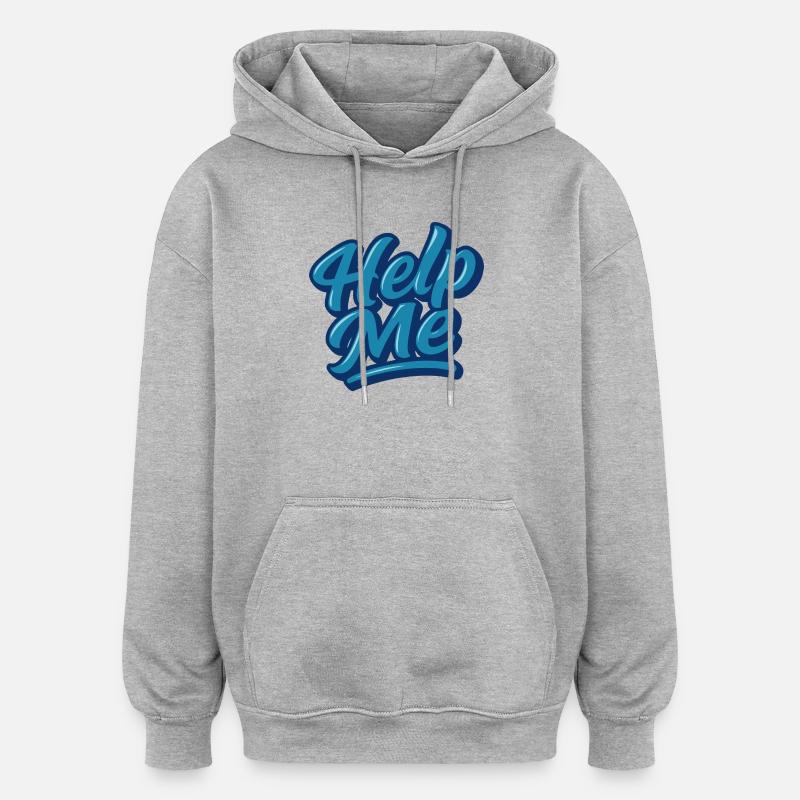 Help Me Blue Script Logo - Sweat à capuche oversize unisexe - gris chiné
