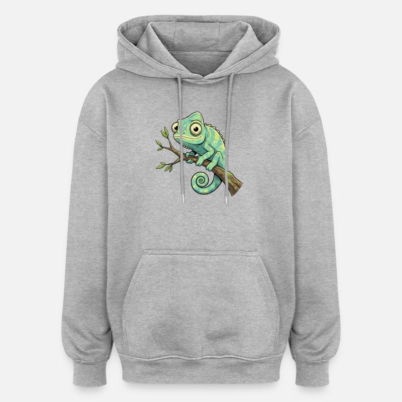 Caméléon sur une branche - Sweat à capuche oversize unisexe - gris chiné