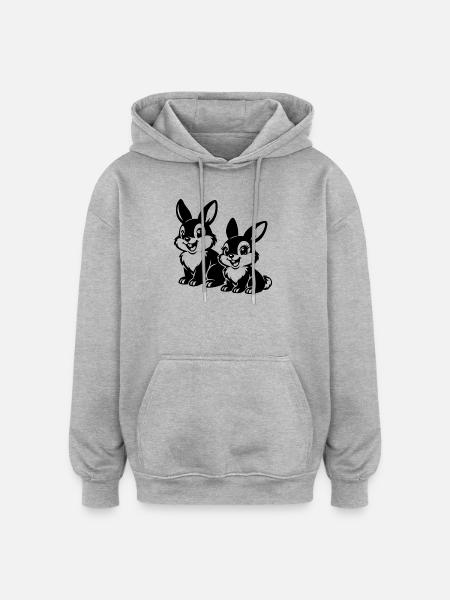 Sketched Rabbit Duets - Oversized Unisex Hoodie - heather grey