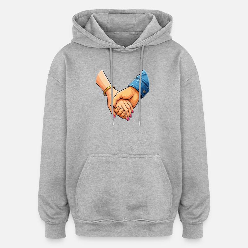 Mains jointes par paire - Sweat à capuche oversize unisexe - gris chiné