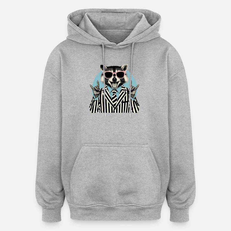 Raton laveur berçant en costume rayé - Sweat à capuche oversize unisexe - gris chiné