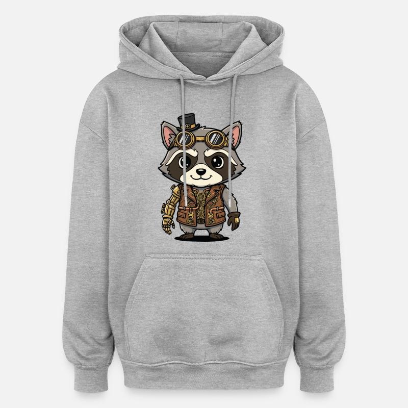 Waschbär-Steampunk-Arm-Roboteringenieur - Oversized Unisex Hoodie - Grau meliert