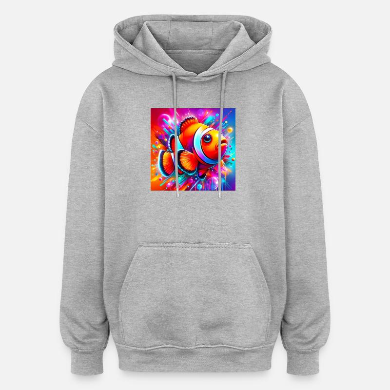 Poisson-clown - Sweat à capuche oversize unisexe - gris chiné