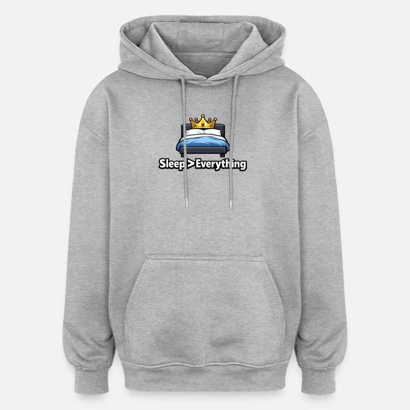Funny Sleep Lover Crown Bed Design - Sweat à capuche oversize unisexe - gris chiné