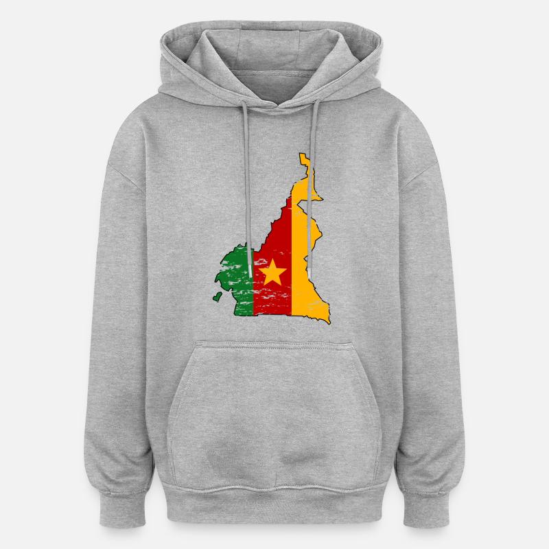 Carte du drapeau du Cameroun utilisée - Sweat à capuche oversize unisexe - gris chiné