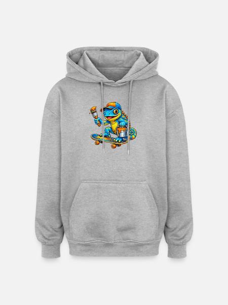 Chameleon on skateboard - Oversized Unisex Hoodie - heather grey