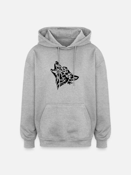 Wolf Tribal - Oversized Unisex Hoodie - Grau meliert