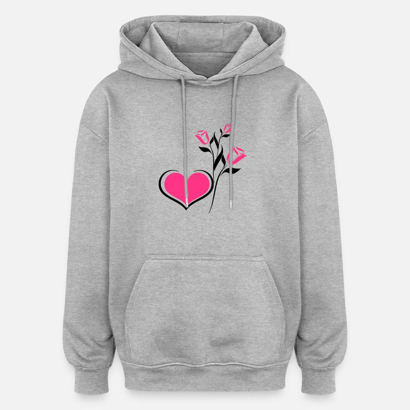 herzblume - Oversized Unisex Hoodie - Grau meliert