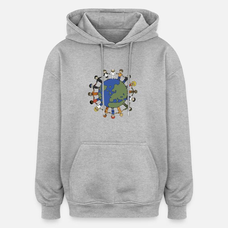 Weltfrieden - Oversized Unisex Hoodie - Grau meliert