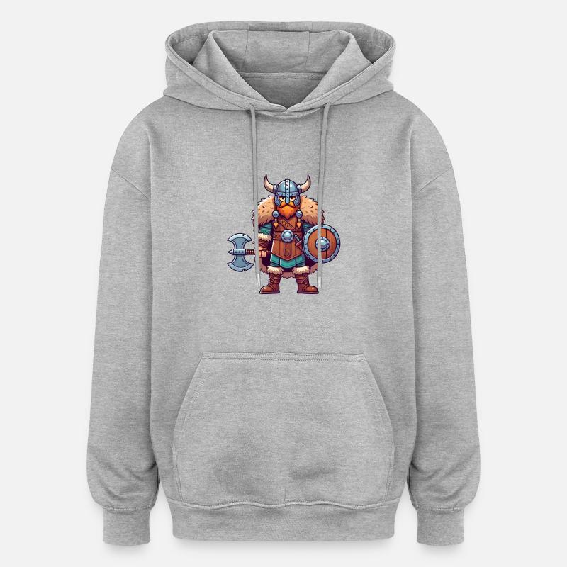 Bande dessinée viking - Sweat à capuche oversize unisexe - gris chiné