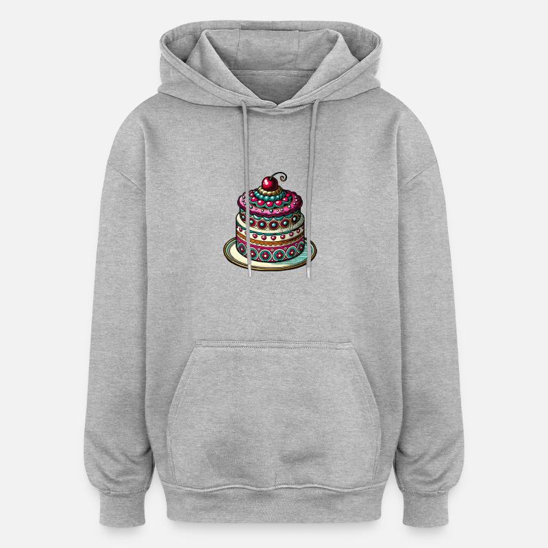 Gâteau d’anniversaire Gâteau - Sweat à capuche oversize unisexe - gris chiné
