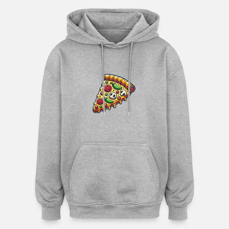pizza - Sweat à capuche oversize unisexe - gris chiné