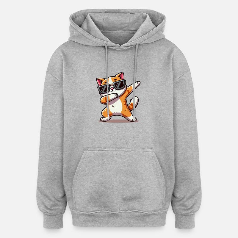 chat bande dessinée dabbing - Sweat à capuche oversize unisexe - gris chiné