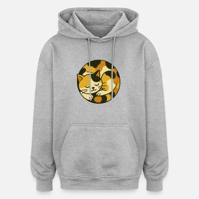 Chat calicot mignon - Sweat à capuche oversize unisexe - gris chiné