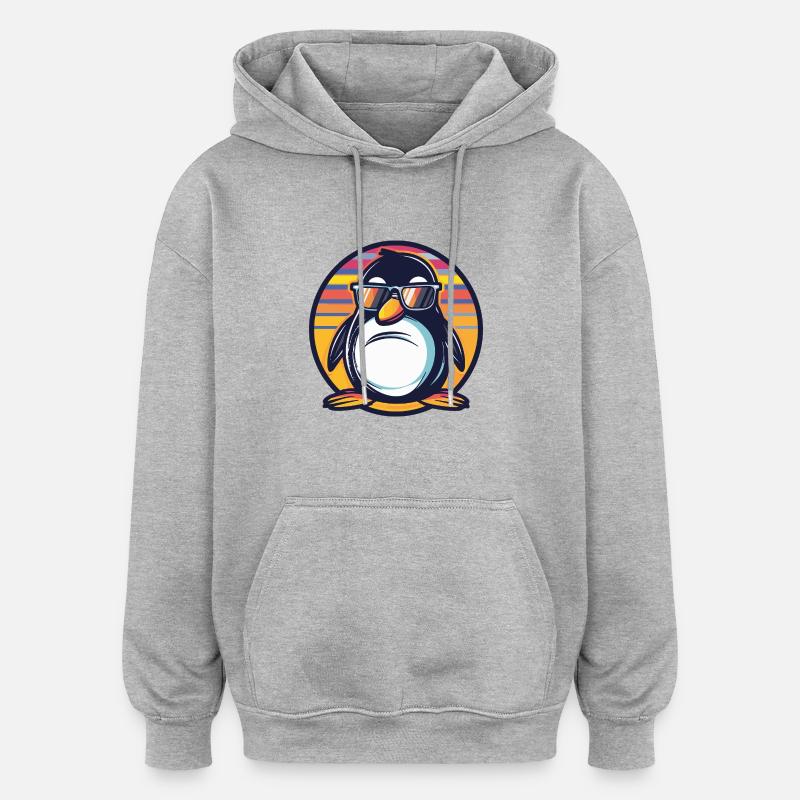 Pinguin Comic Cool - Oversized Unisex Hoodie - Grau meliert