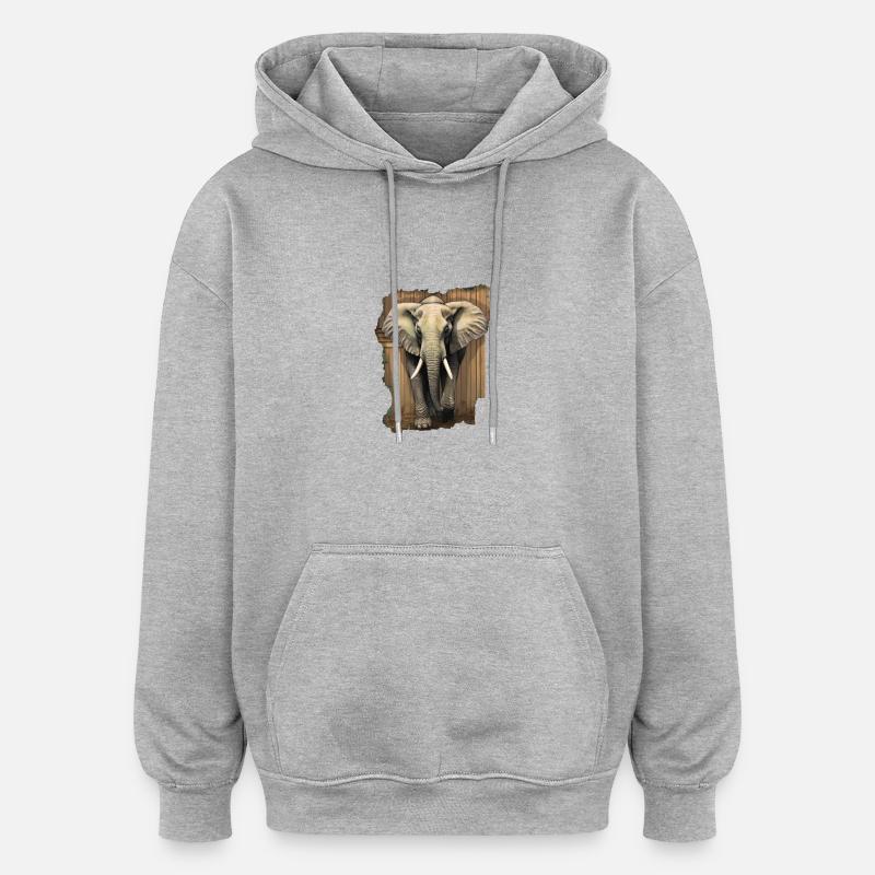 Elefant - Oversized Unisex Hoodie - Grau meliert