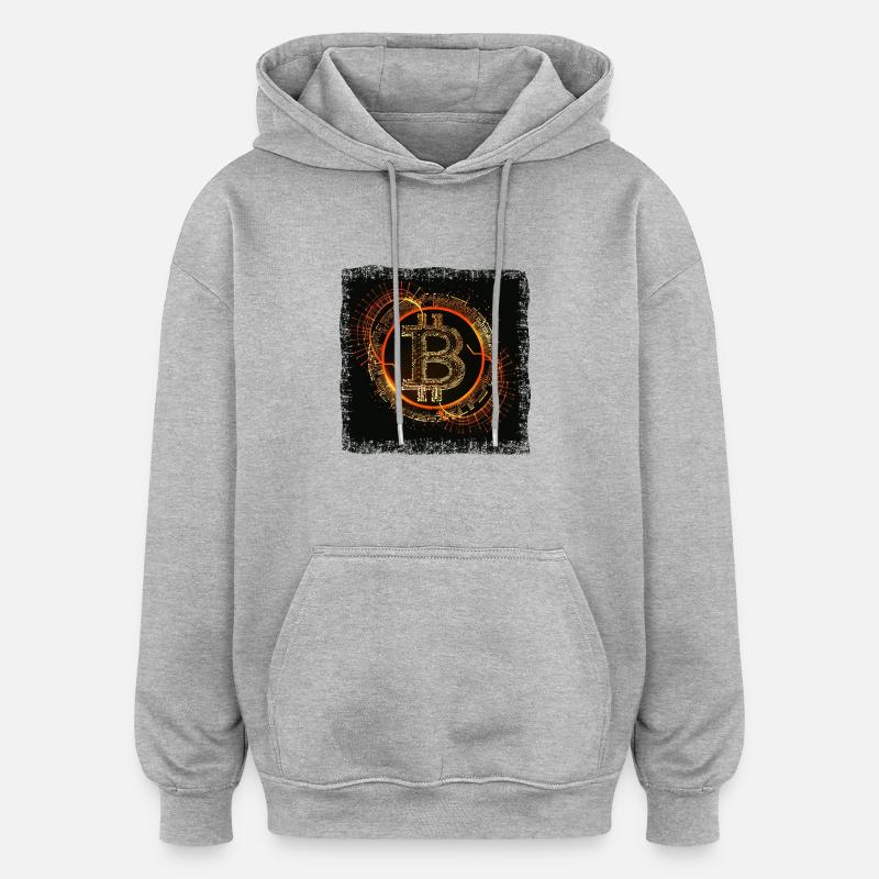 Circuits Grunge numériques Bitcoin - Sweat à capuche oversize unisexe - gris chiné