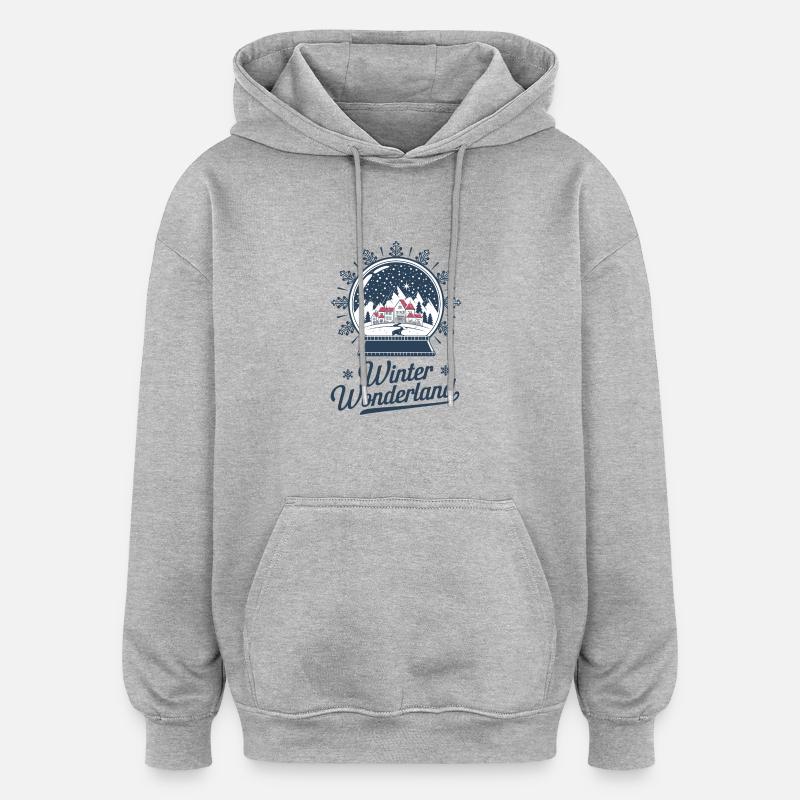 Winterwunderland – Schneekugel mit Dorf - Oversized Unisex Hoodie - Grau meliert