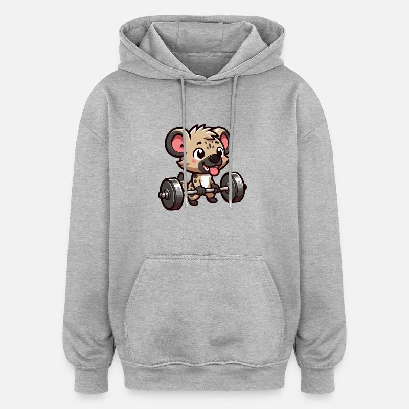 Hyäne Gewichtheber Krafttraining - Oversized Unisex Hoodie - Grau meliert