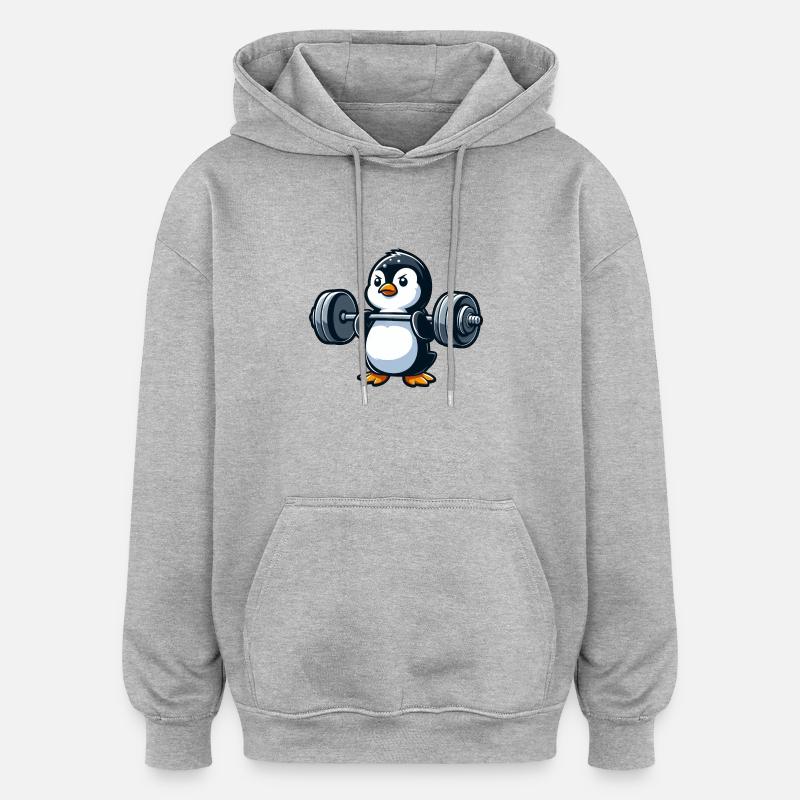 Starker Pinguin: Hantel-Workout - Oversized Unisex Hoodie - Grau meliert