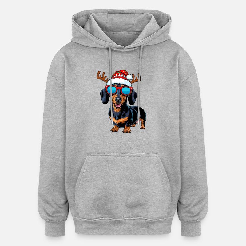Chien teckel de Noël - Sweat à capuche oversize unisexe - gris chiné