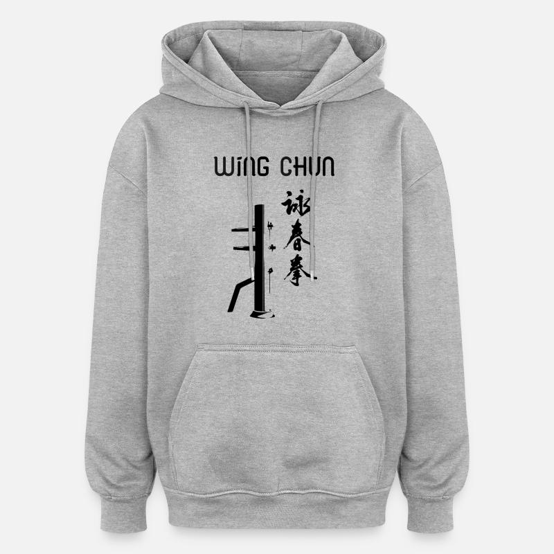 wing chun - Sweat à capuche oversize unisexe - gris chiné