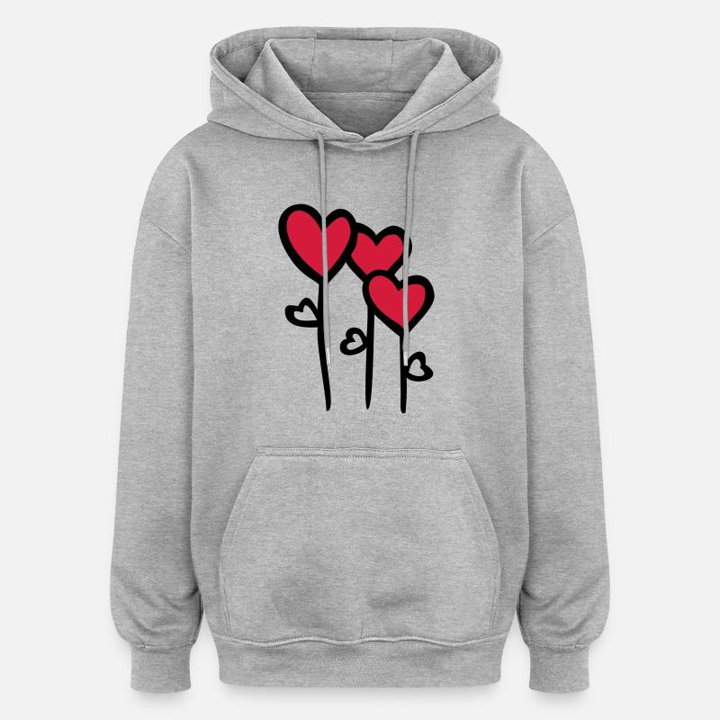 fleurs de coeur - Sweat à capuche oversize unisexe - gris chiné