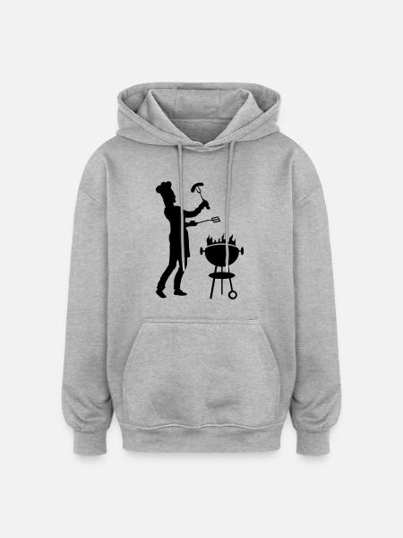 Freizeit - Mann Grill - Oversized Unisex Hoodie - Grau meliert