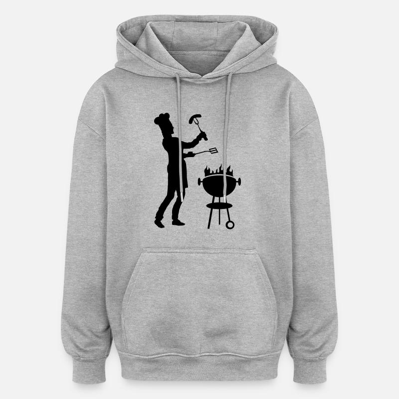Freizeit - Mann Grill - Oversized Unisex Hoodie - Grau meliert