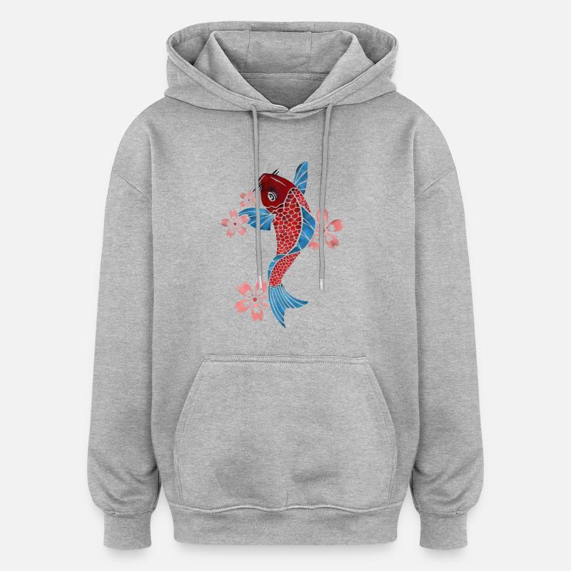 Carpe koi - Sweat à capuche oversize unisexe - gris chiné