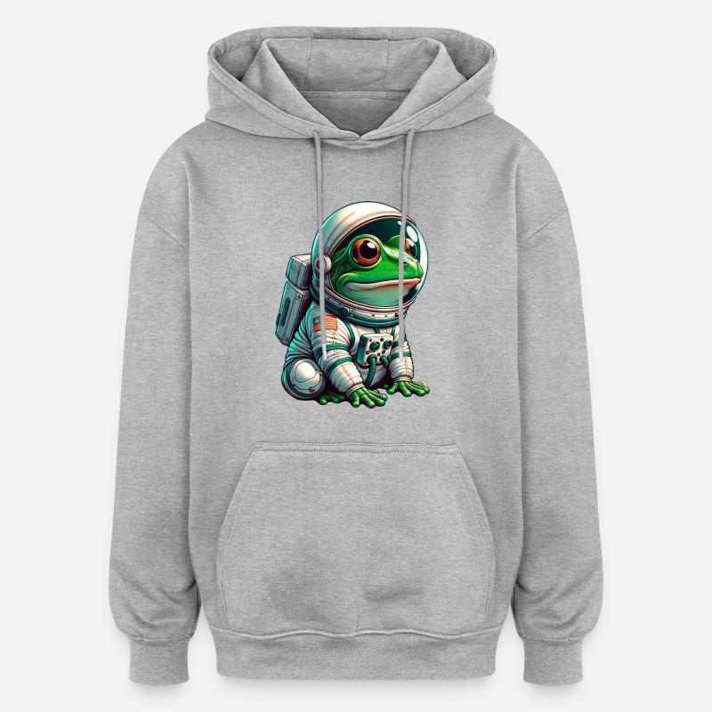 Frog astronaut in space - Oversized Unisex Hoodie - heather grey