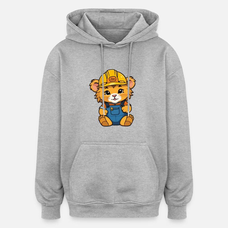 Babylöwe als Bauarbeiter - Oversized Unisex Hoodie - Grau meliert