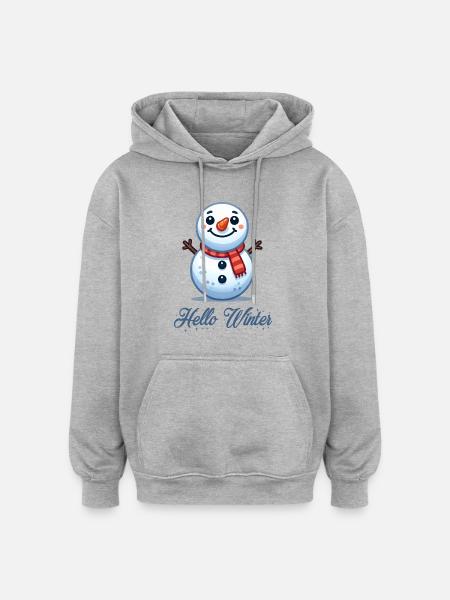 Snowman Schneemann Hello Winter - Oversized Unisex Hoodie - heather grey