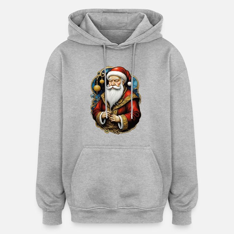 Père Noël 2024 - Sweat à capuche oversize unisexe - gris chiné