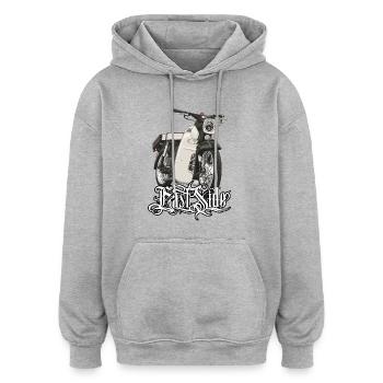 Étoile (beige) // Illustration - Sweat à capuche oversize unisexe - gris chiné - Devant - Noah (186cm)