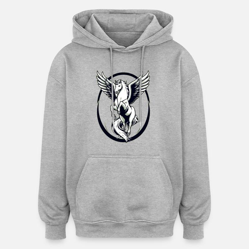 Cooles weißes Pegasus - Oversized Unisex Hoodie - Grau meliert