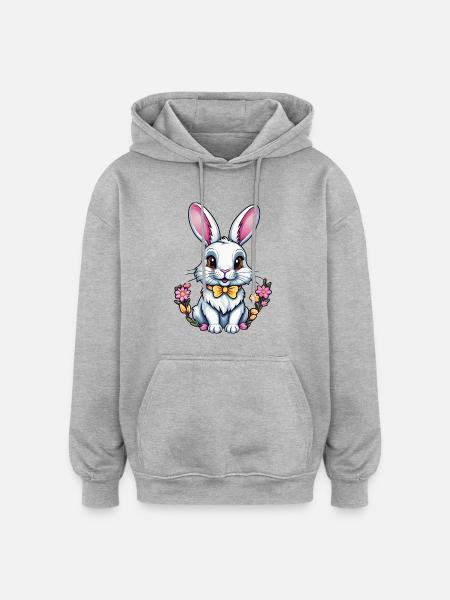 Bunny with flowers - Oversized Unisex Hoodie - heather grey