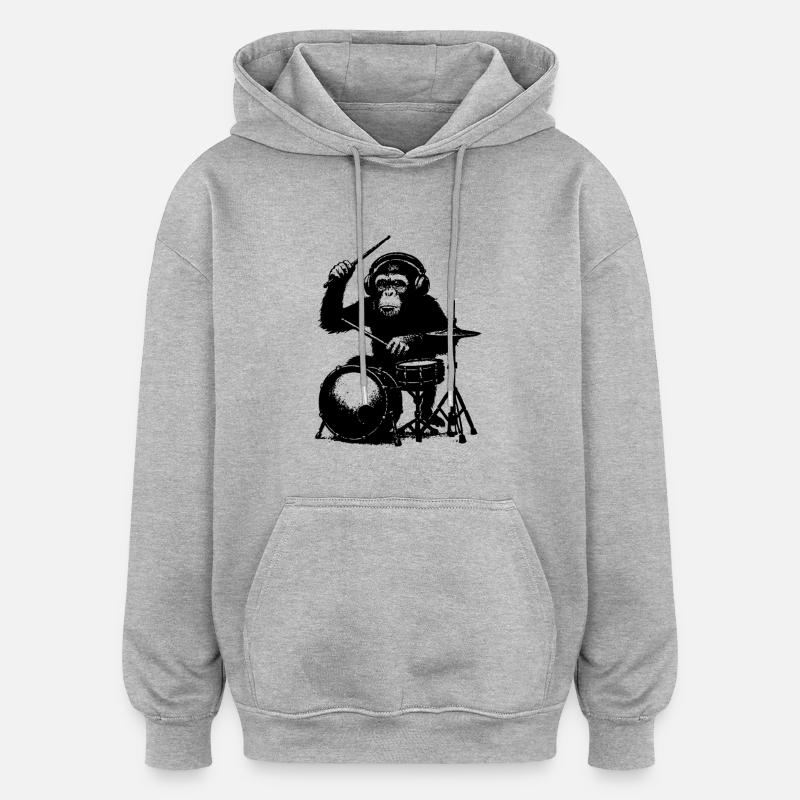 Grim monkey on drums - Oversized Unisex Hoodie - heather grey