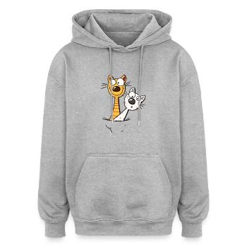 Zwei lustige Katzen im Shirt - Katze - Kitten -Fun - Oversized Unisex Hoodie - Grau meliert - Vorne - Noah (186cm)