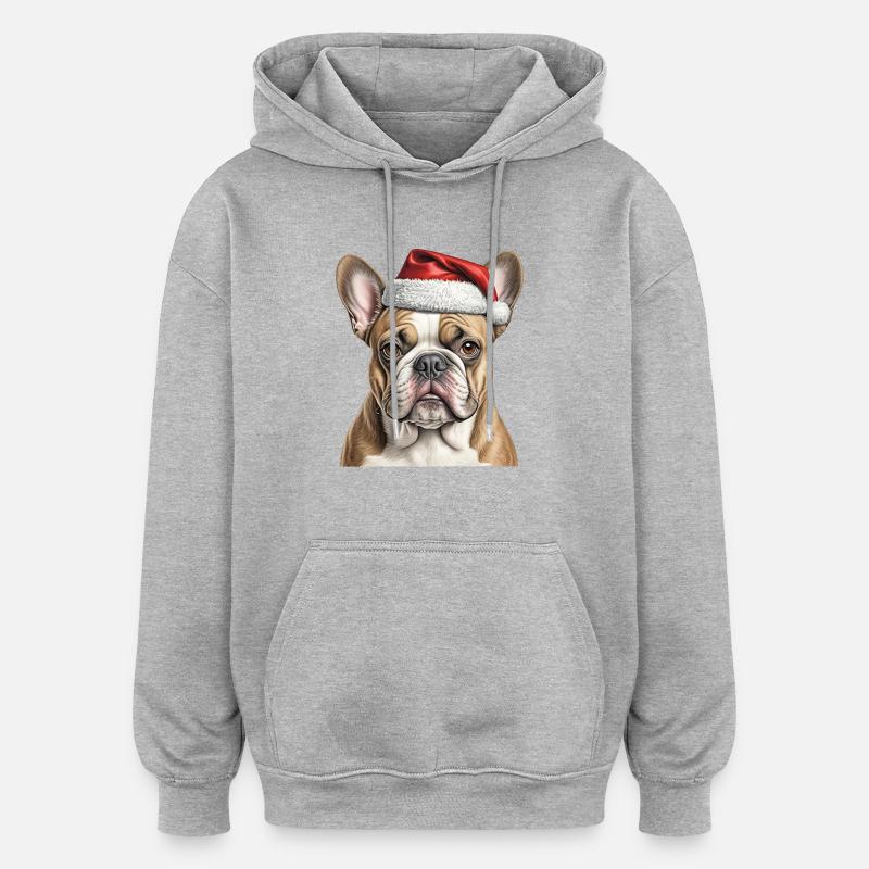 Bouledogue de Noël - Sweat à capuche oversize unisexe - gris chiné