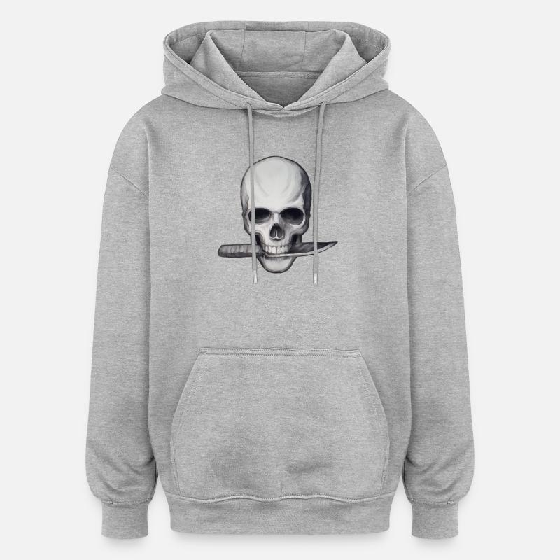 Crâne avec couteau dans la bouche - Sweat à capuche oversize unisexe - gris chiné