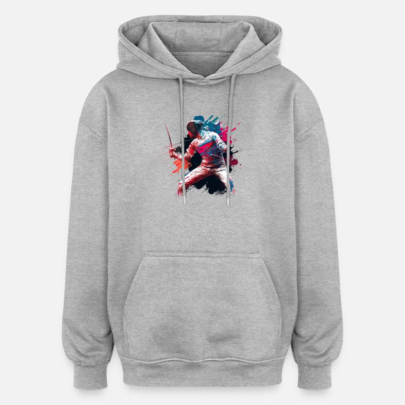 Farbexplosiver Fechter Graffiti - Oversized Unisex Hoodie - Grau meliert