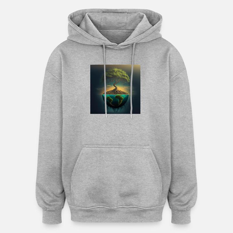 Arbre-Monde : Arbre sur une demi-sphère - Sweat à capuche oversize unisexe - gris chiné